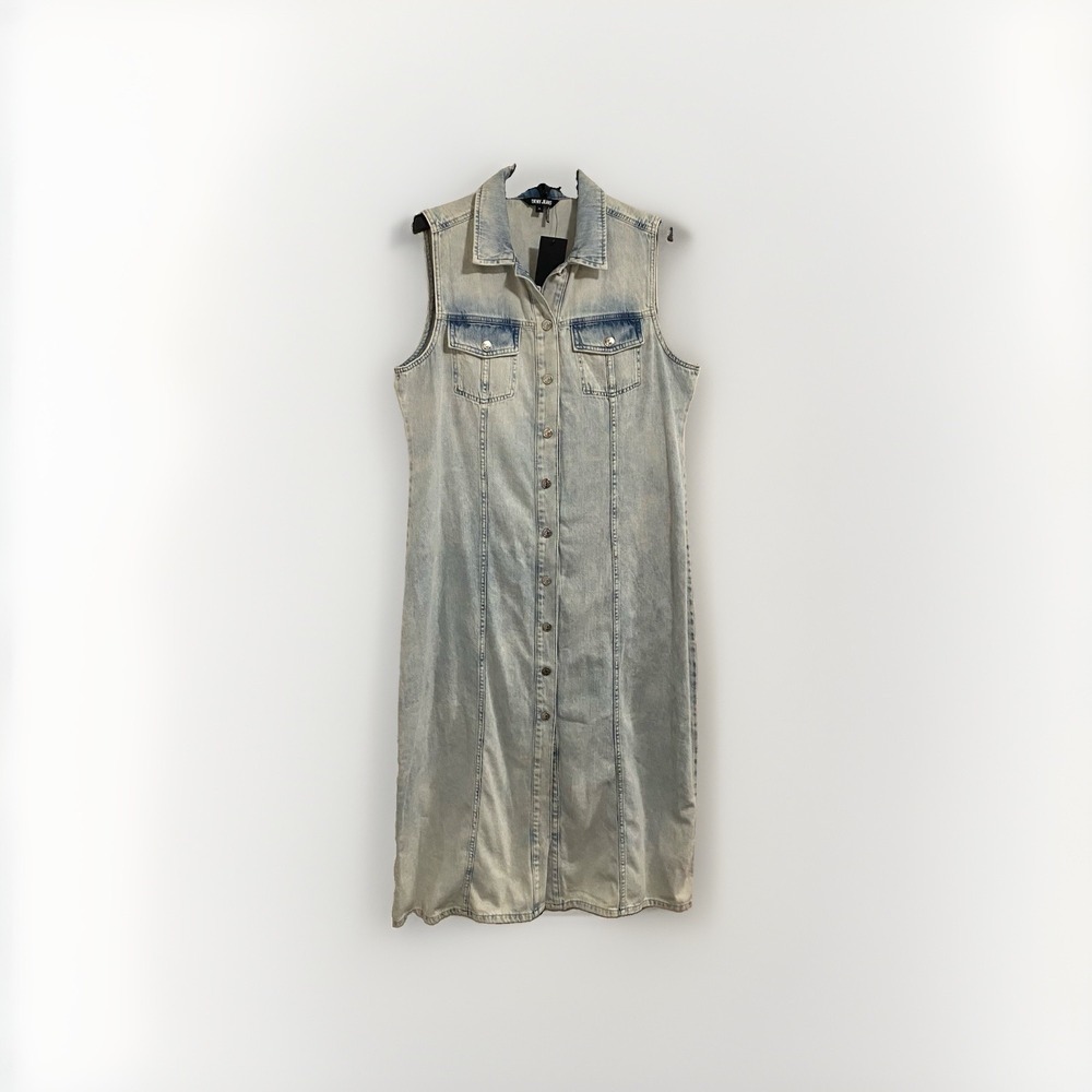 DKNY Denim Blue Light Wash Sleeveless V-Neck Long Dress Size XL NWT Women's